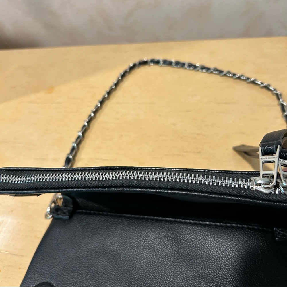 Zadig & Voltaire Black Leather Shoulder Bag with Silver Wing Emblem - Picture 7 of 15